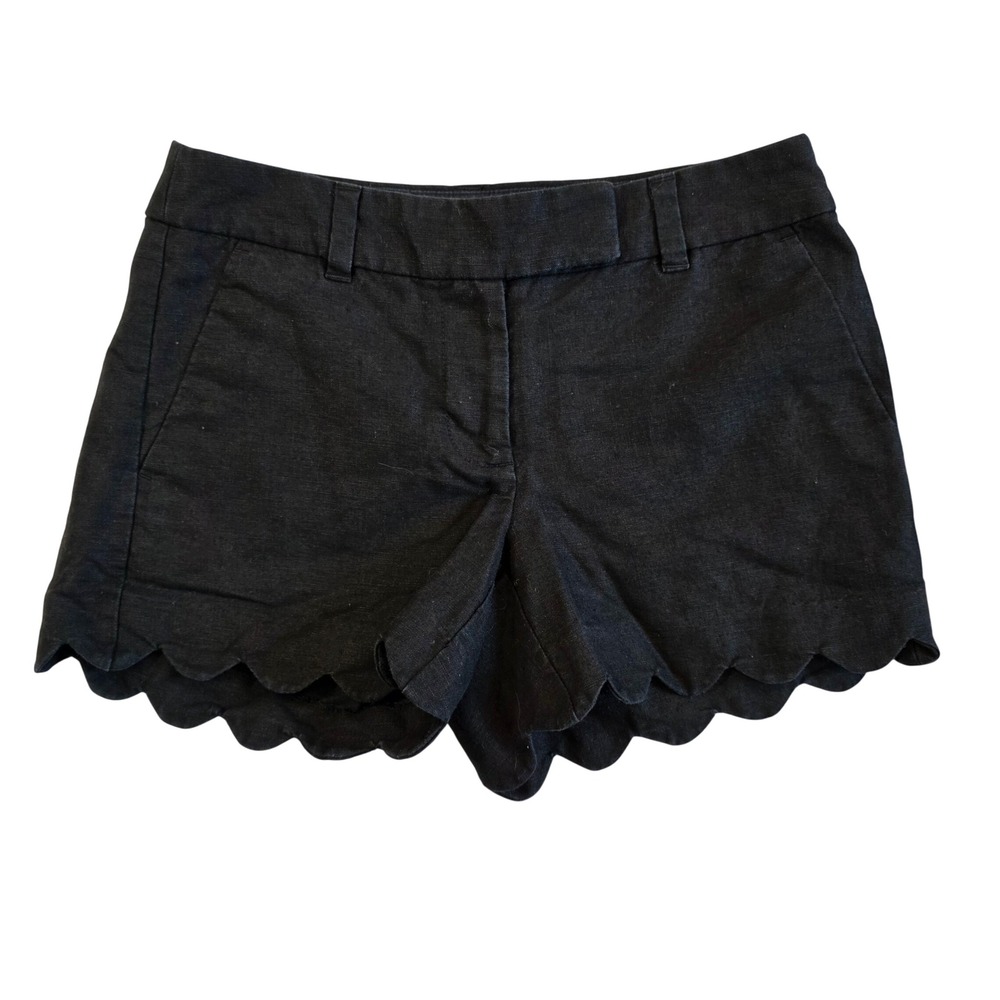 J.Crew Black Scalloped Hem Linen Blend Shorts Style H5623 Size 00 Summer Casual